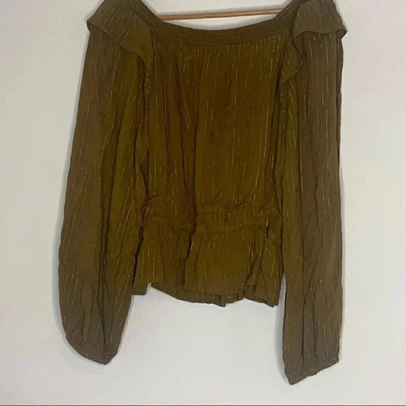 Balloon Sleeve green brown & golden metallic Peplum Blouse - Universal Thread xl - Picture 10 of 12